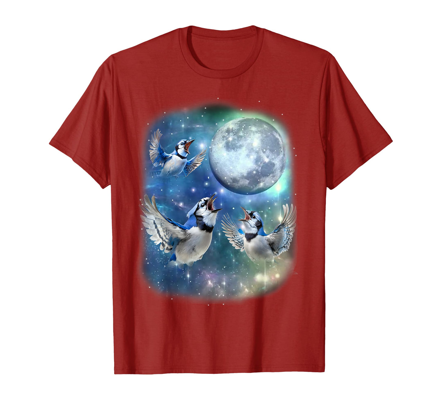 Three Blue Jay With The Moon Avian Birdwatching Birds Lover T-Shirt