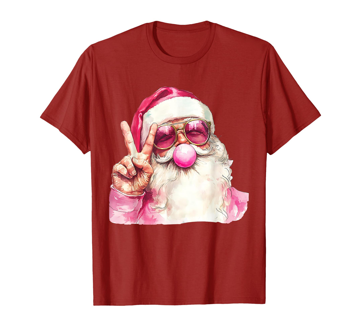 Cute Santa Christmas Blowing Bubble Gum With Pink Sunglasses T-Shirt