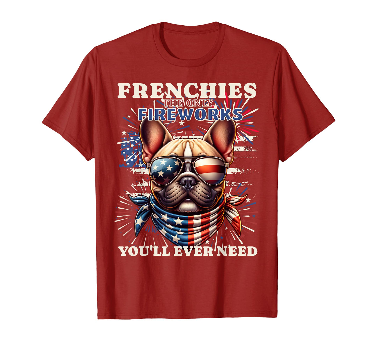 Frenchie Bulldog Patriotic 4th of July Fireworks USA Flag T-Shirt