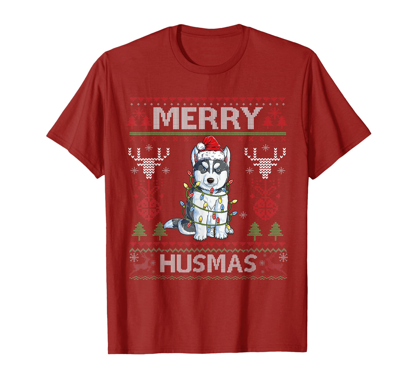 Cute Merry Huskymas Ugly Sweater Husky Christmas Tree Dog T-Shirt