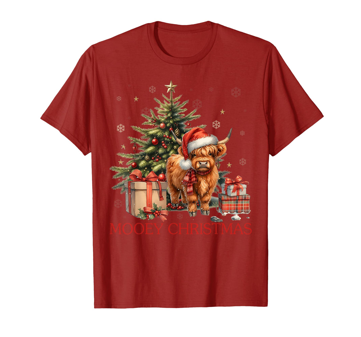 Mooey Christmas Santa Highland Cow Santa Xmas Tree Pajamas T-Shirt