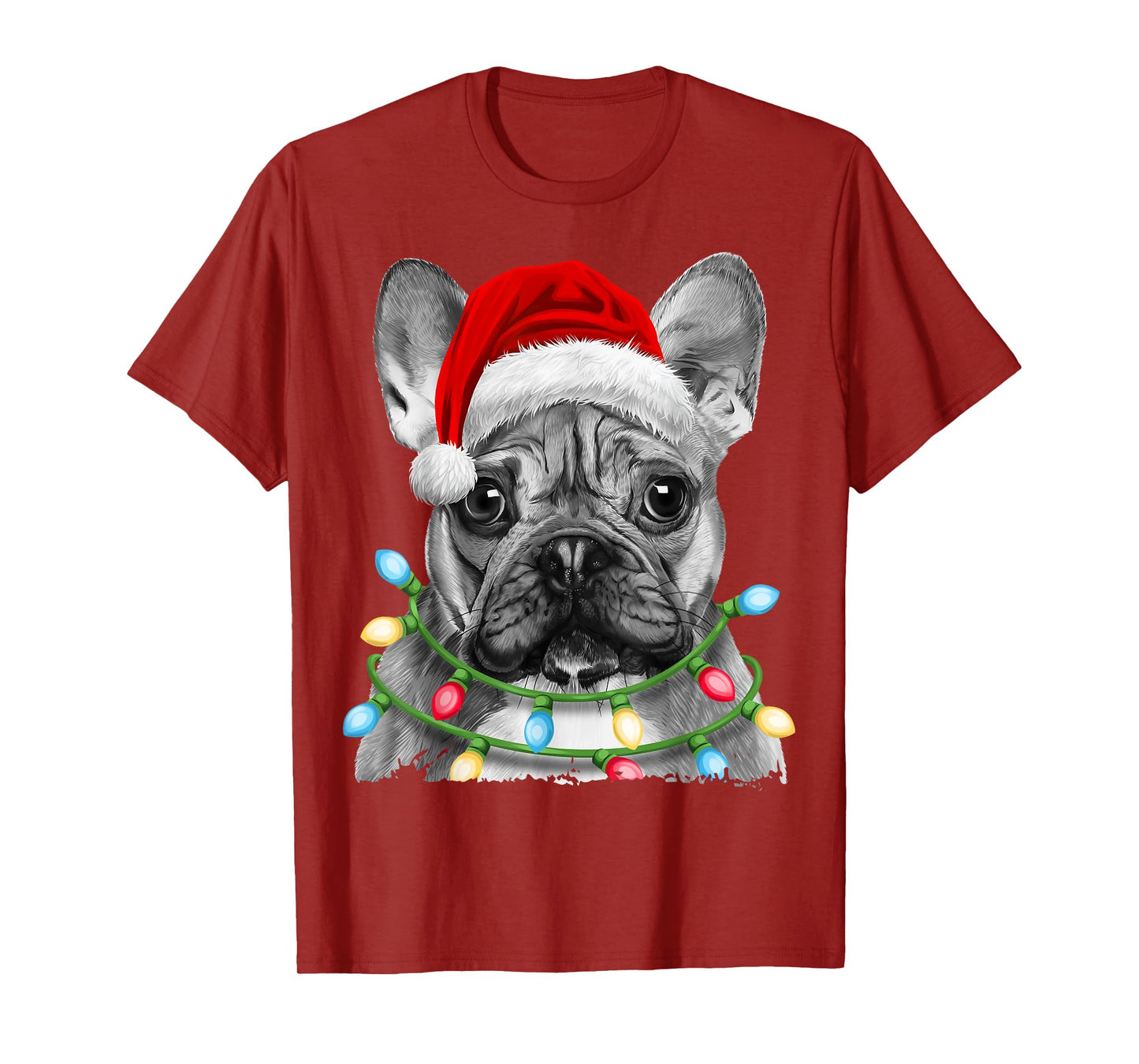 French Bulldog Santa Christmas Tree Lights Xmas Boys Dog T-Shirt