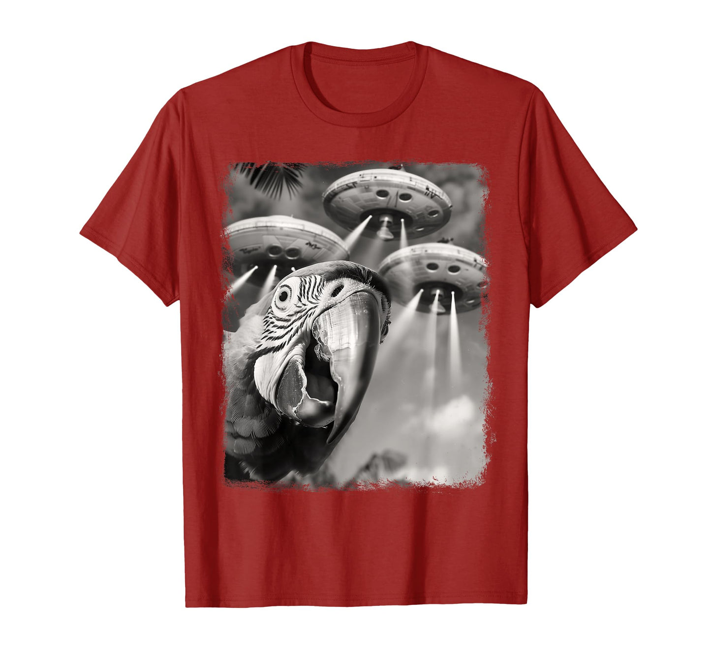 Macaw Parrot Bird UFO Alien Extraterrestrial Selfie T-Shirt