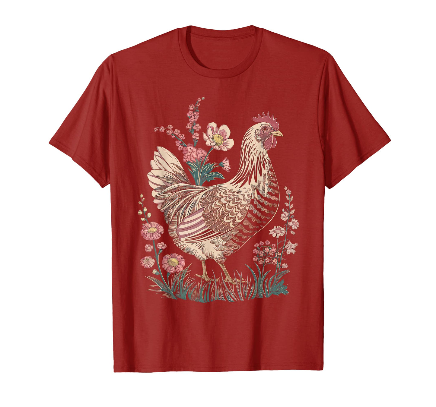 Chicken Floral Art Graphic Women Farm Chicken Lover Colorful T-Shirt
