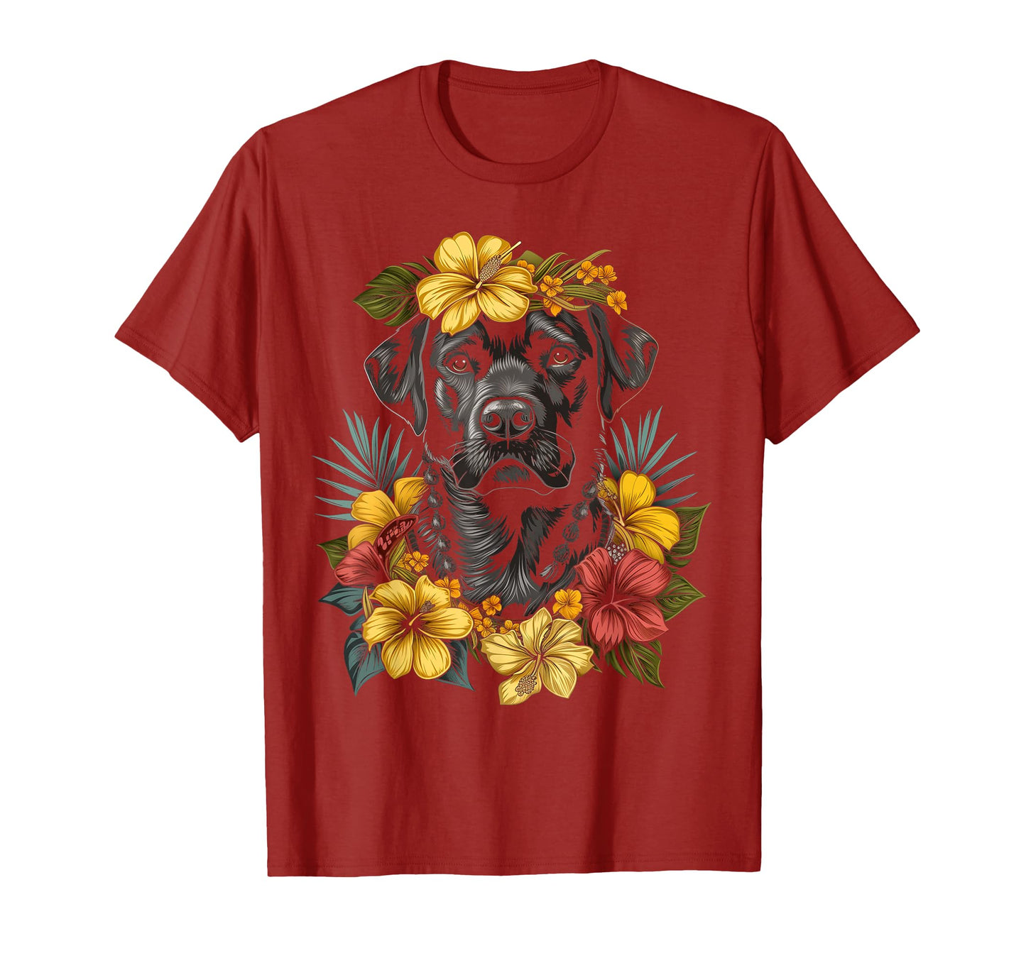 Labrador Hawaiian Flowers Hibiscus Hula Hawaii Black Lab Dog T-Shirt for Men Women Kids