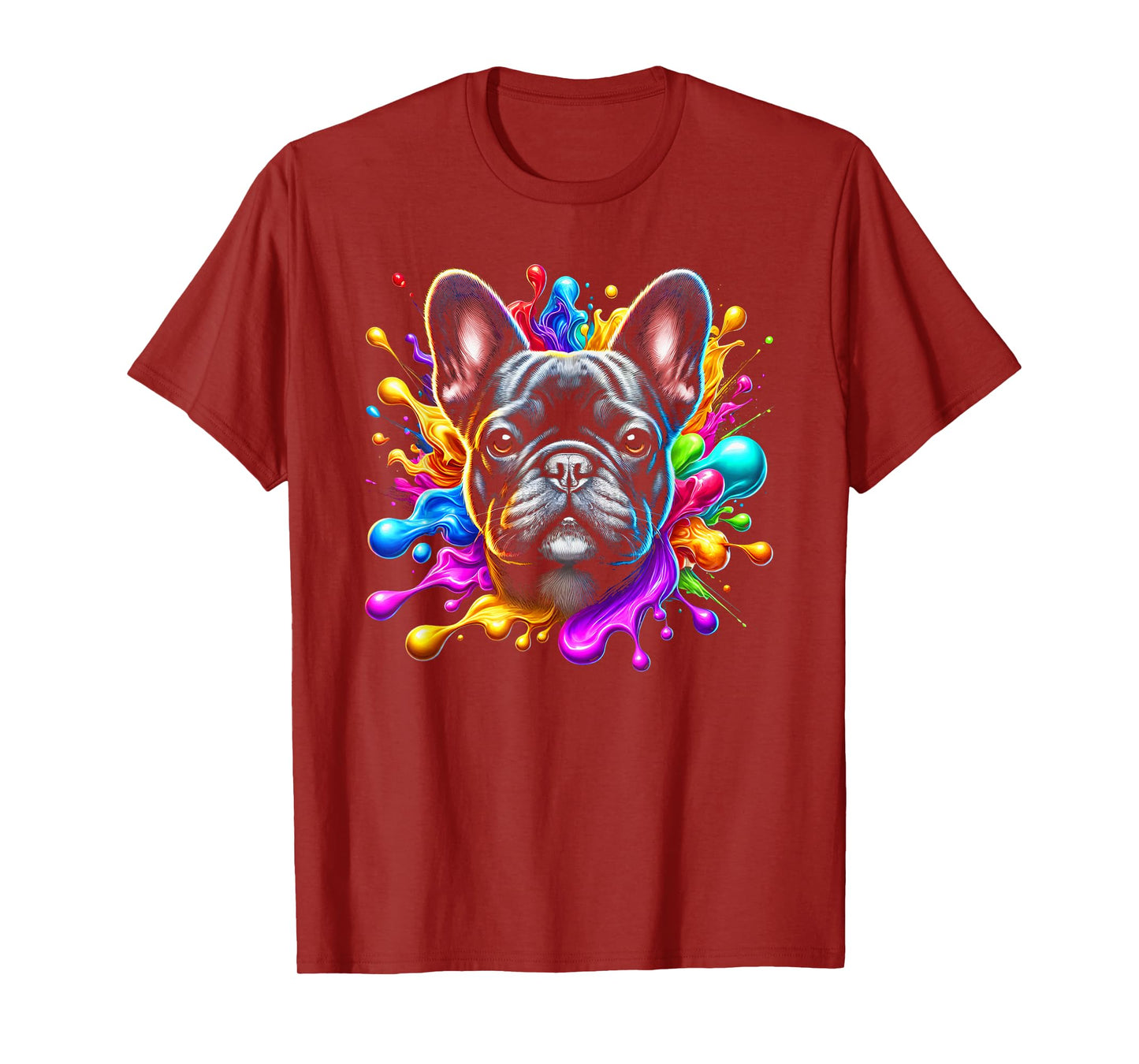 Cute French Bulldog in Colourful Paint Splashes Men Women Kids T-Shirt