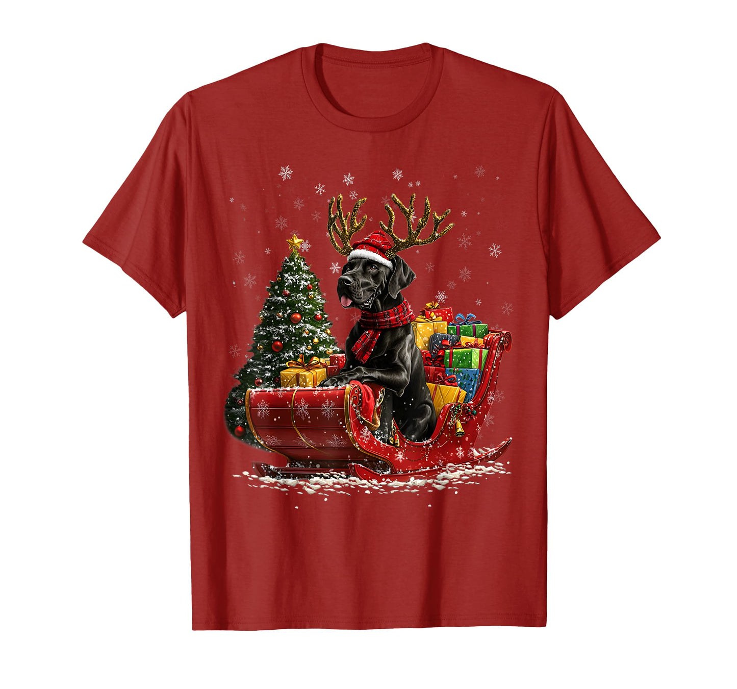 Santa Great Dane reindeer Light Christmas T-Shirt