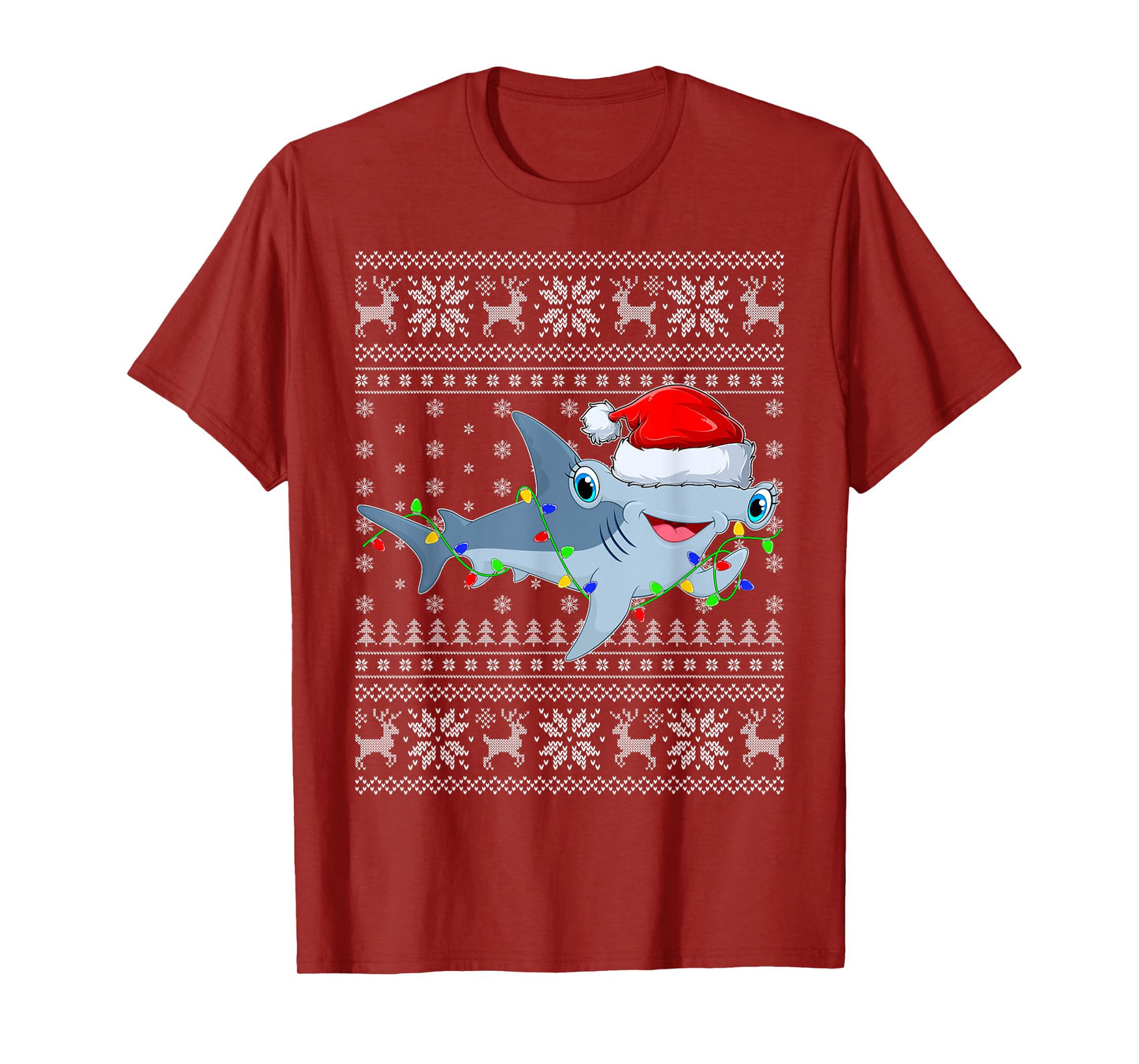 Ugly Sweater Xmas Lights Santa Hammerhead Shark Christmas T-Shirt