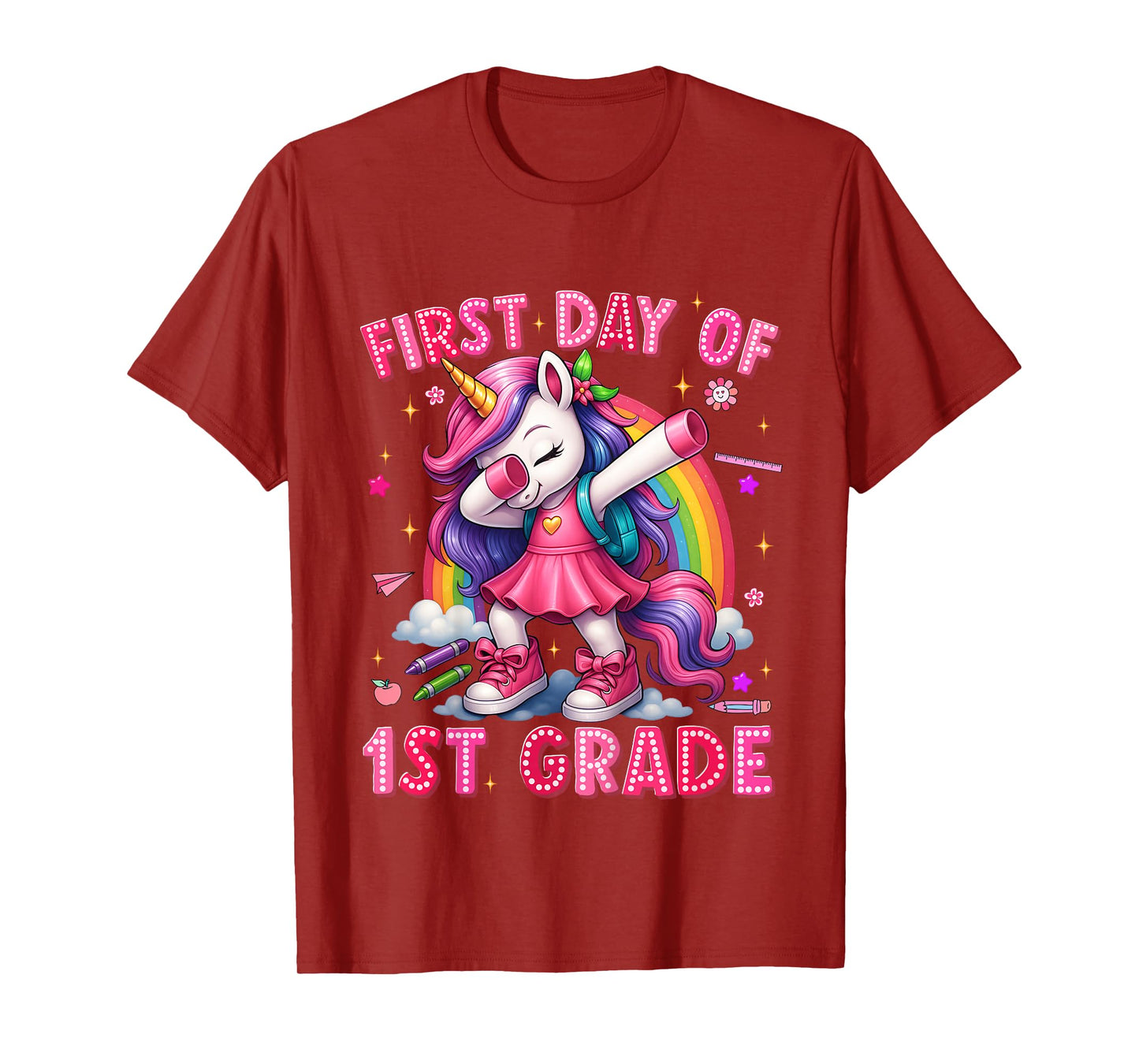 Kids First Day Of 1st Grade Unicorn Back To School Girls Outfits T-Shirt