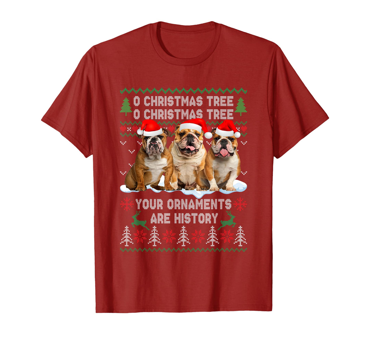 Cute English Bulldog Dog Oh Christmas Tree Ugly Xmas T-Shirt for Men Women Kids