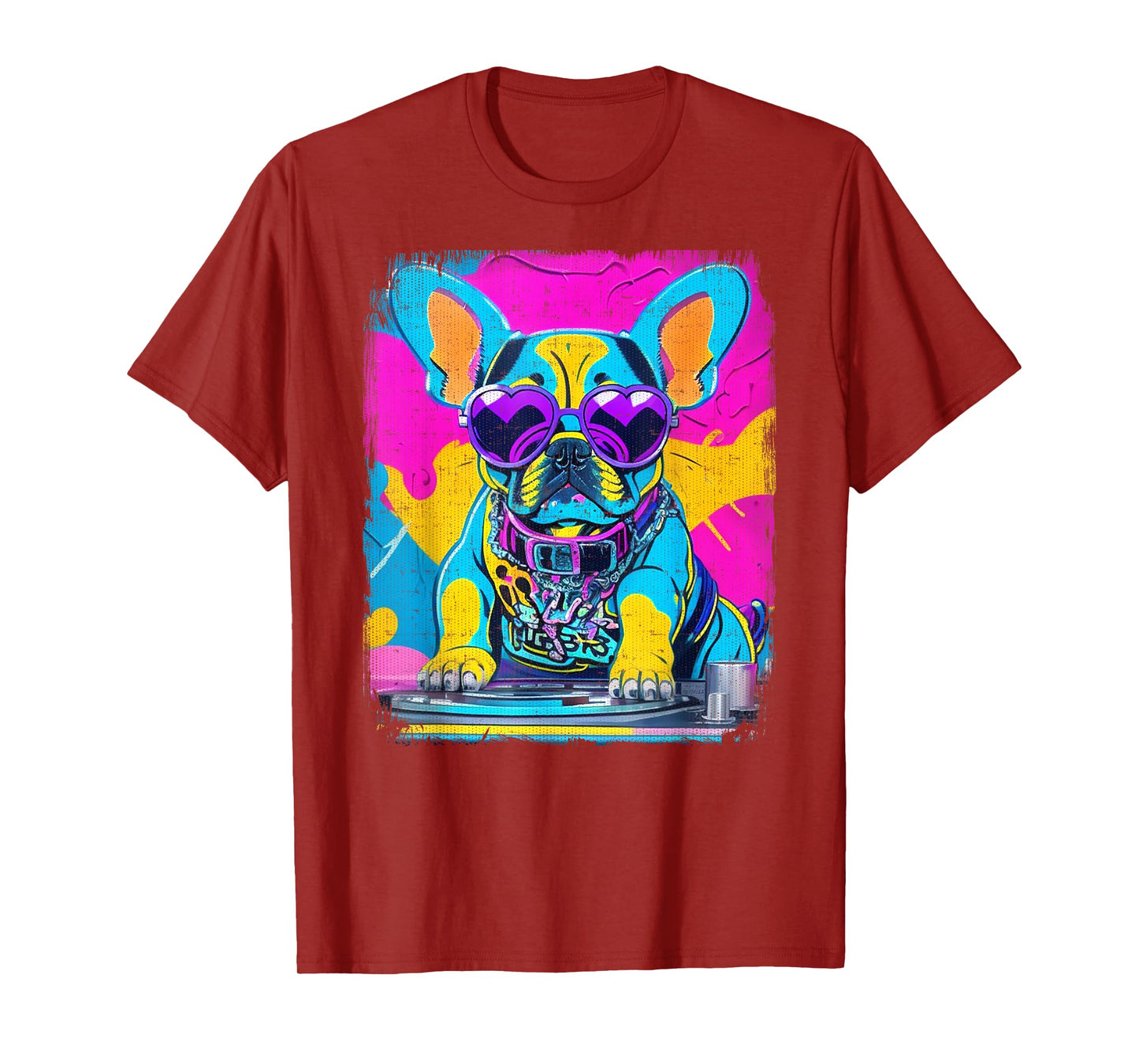 Airbrush Graffiti 90s DJ Analogue Turntable French Bulldog Men Women Girls Kids T-Shirt