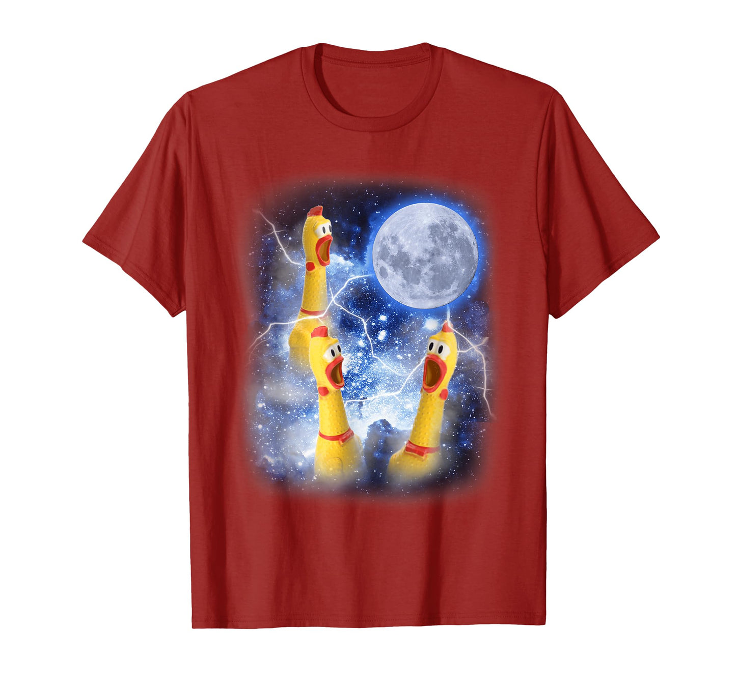 Three Rubber Chicken Moon Funny Screaming Fowl Cursed Joke T-Shirt