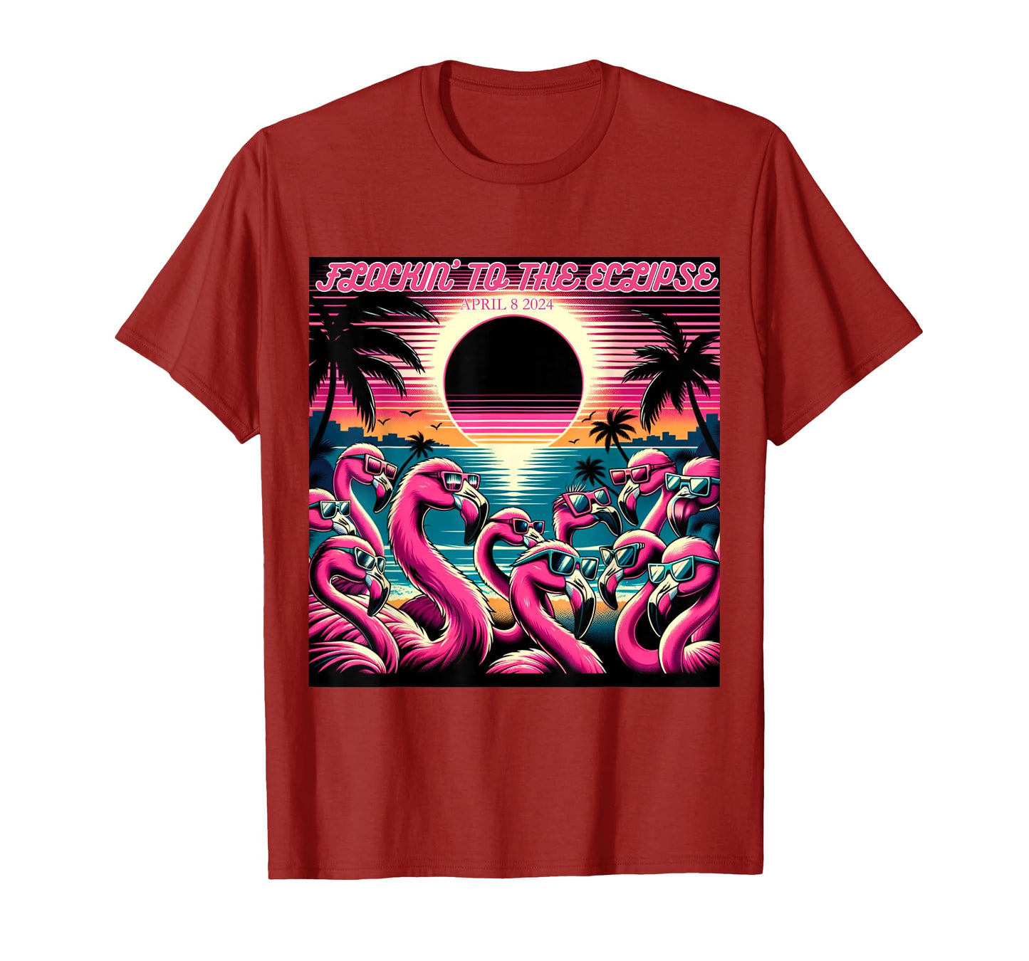 Solar Eclipse 2024 Retro Flamingos Flockin' To The Eclipse T-Shirt