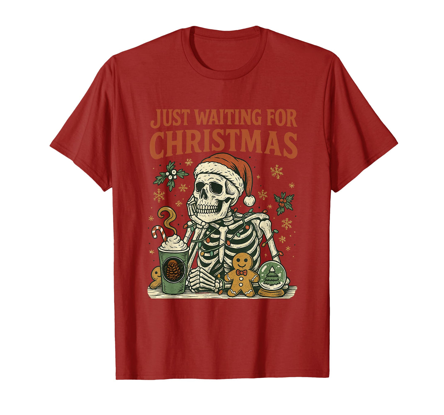 Vintage Xmas Holiday Just Waiting for Christmas Skeleton T-Shirt