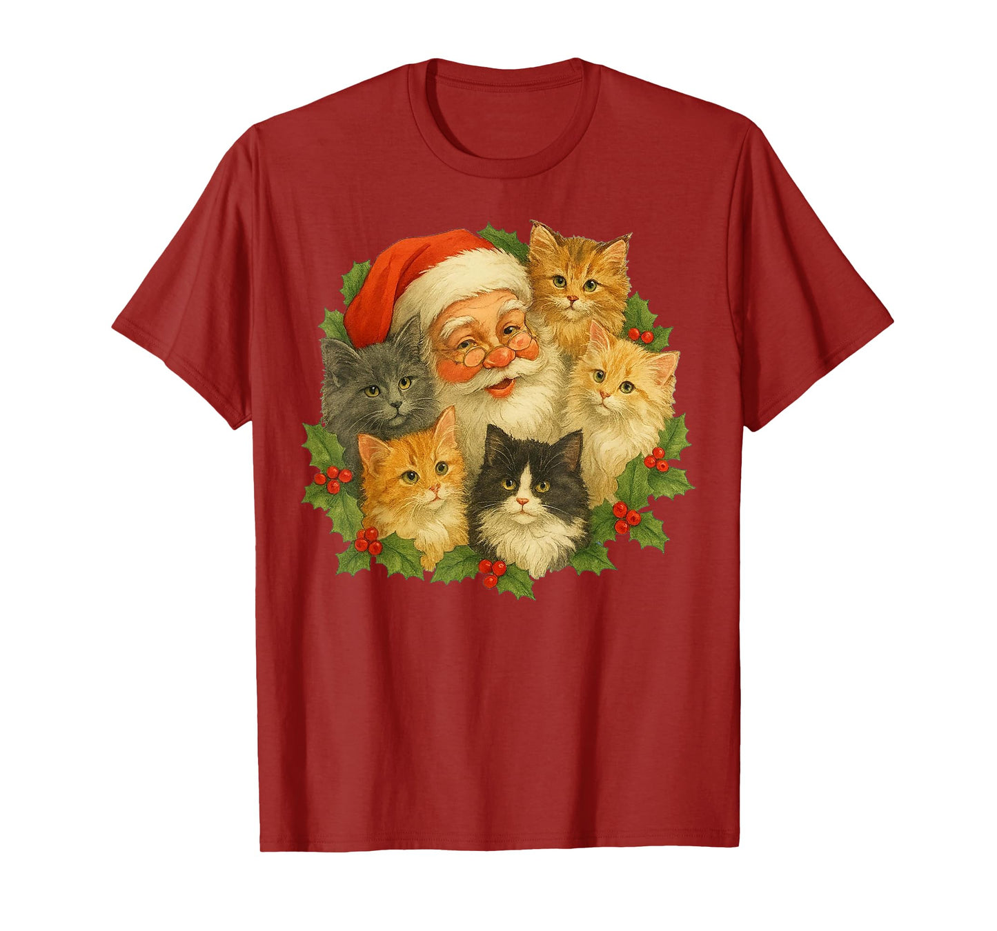 Santa Claus Kittens Christmas Retro 90s Old Saint Funny T-Shirt