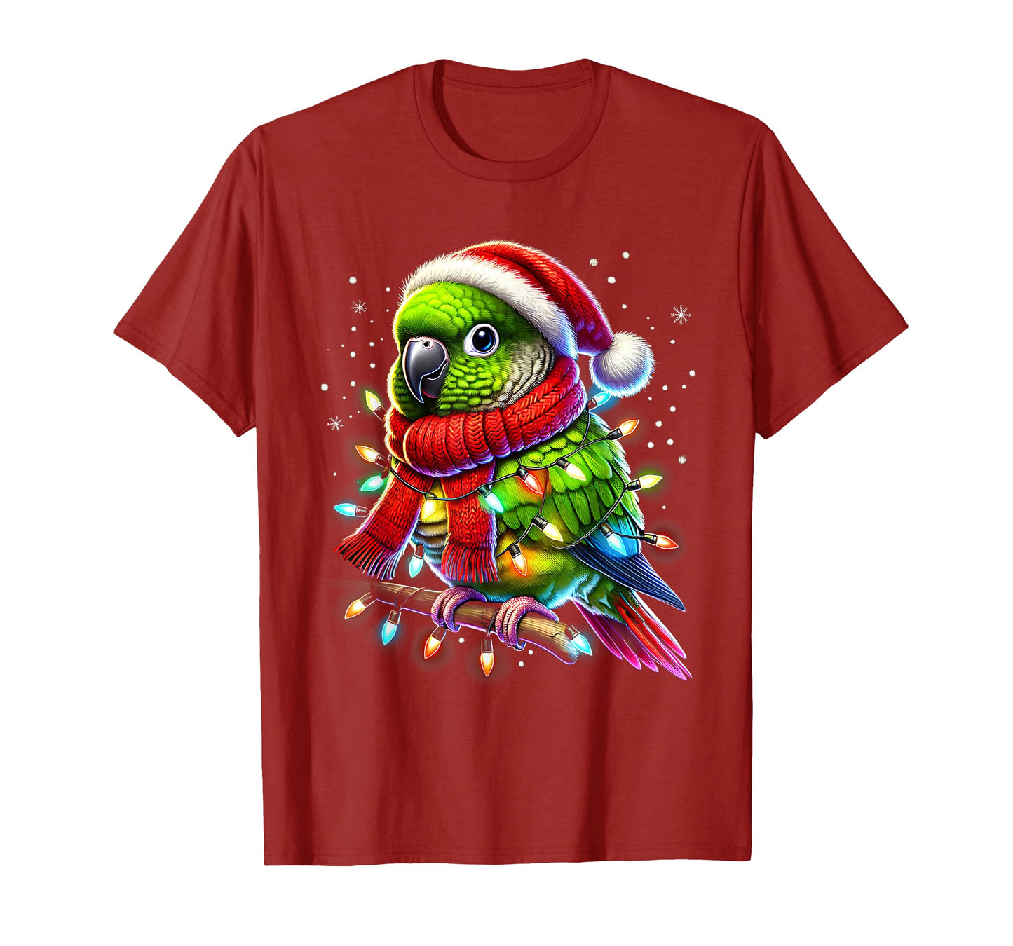 Green Cheek Conure Christmas Tree Lights Xmas Parrot Lover T-Shirt