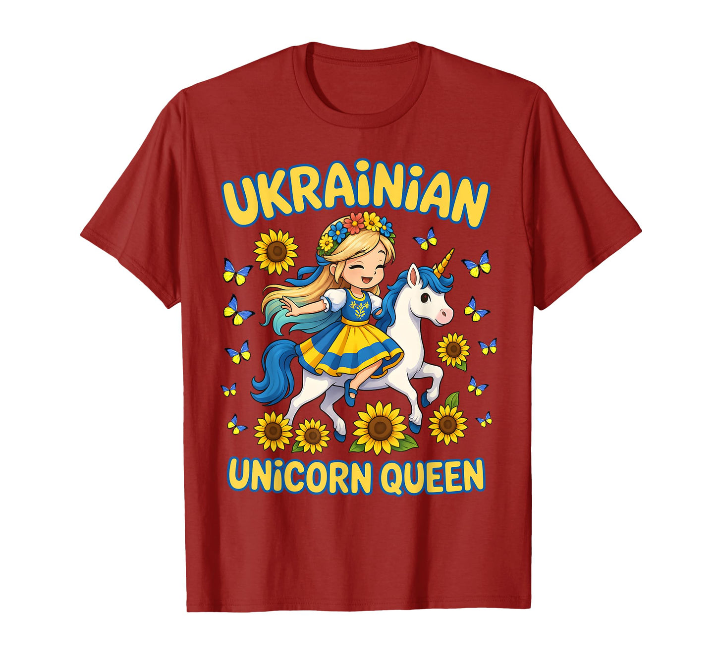 Ukrainian Unicorn Queen Girl Sunflower Pride Souvenier kids T-Shirt