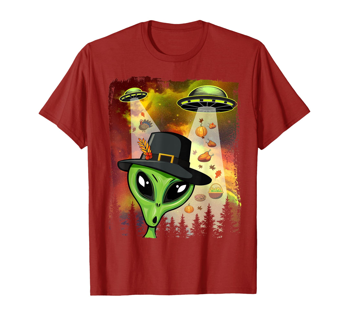 Alien Thanksgiving Invasion Funny UFO Holiday Graphic T-Shirt