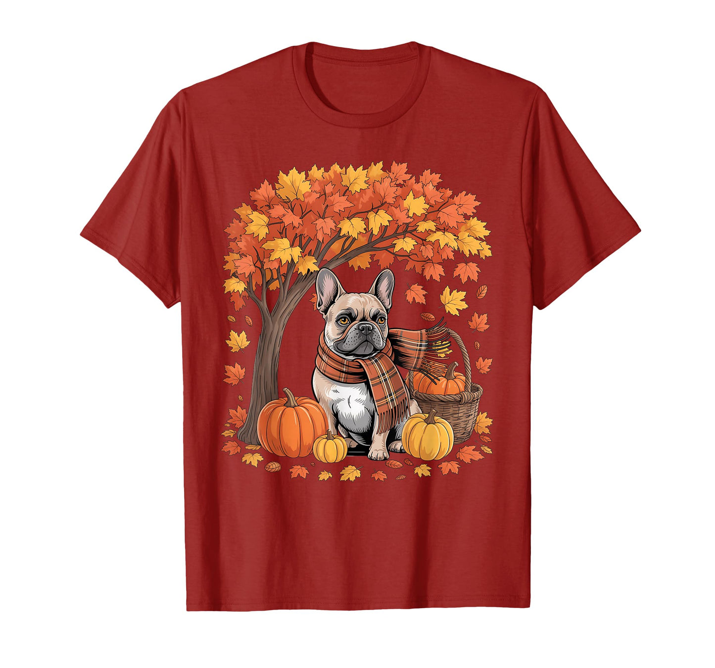 French Bulldog Fall Scarf Pumpkin Autumn Leaves Thanksgiving T-Shirt