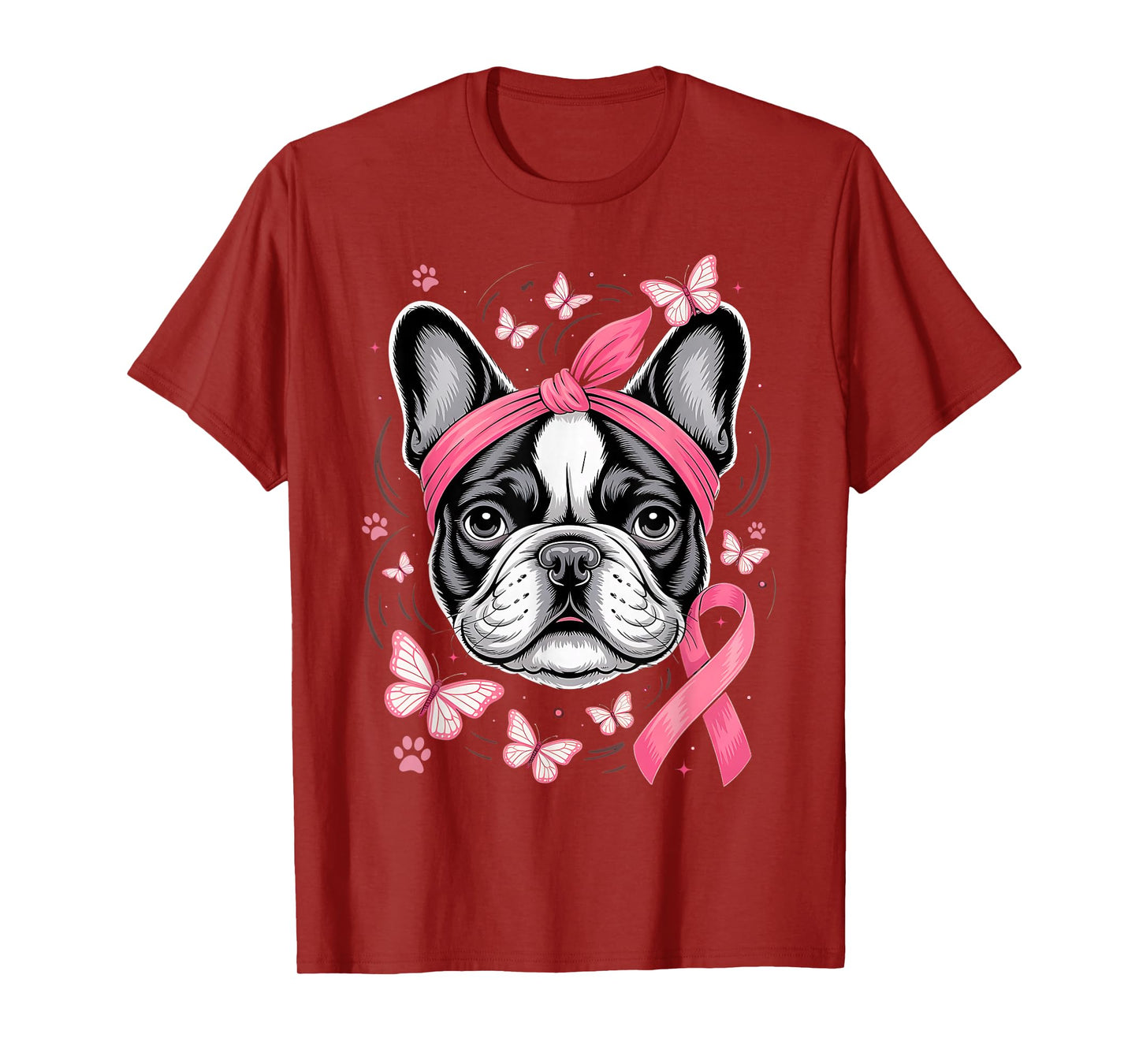 French Bulldog Breast Cancer Awareness Pink Ribbon October T-Shirt