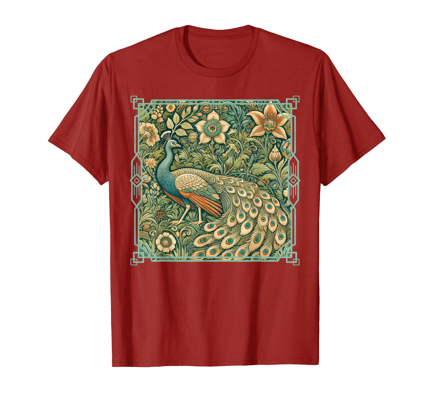 Art Nouveau Peacock in a Vintage Flower Garden T-Shirt