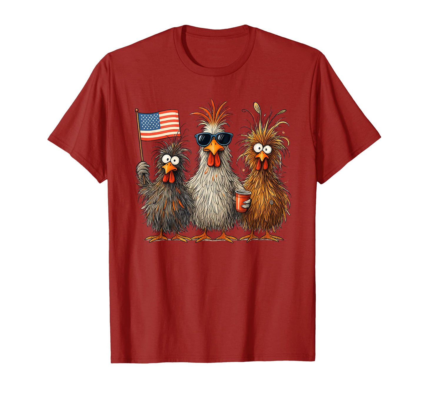 Funny Patriotic Chickens USA Flag 4th of July Chicken Lover T-Shirt