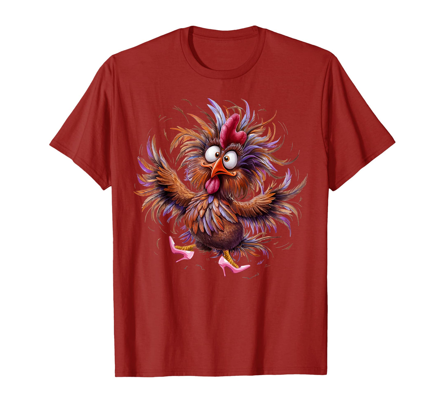 Crazy Chicken in Pink Heels Color T-Shirt