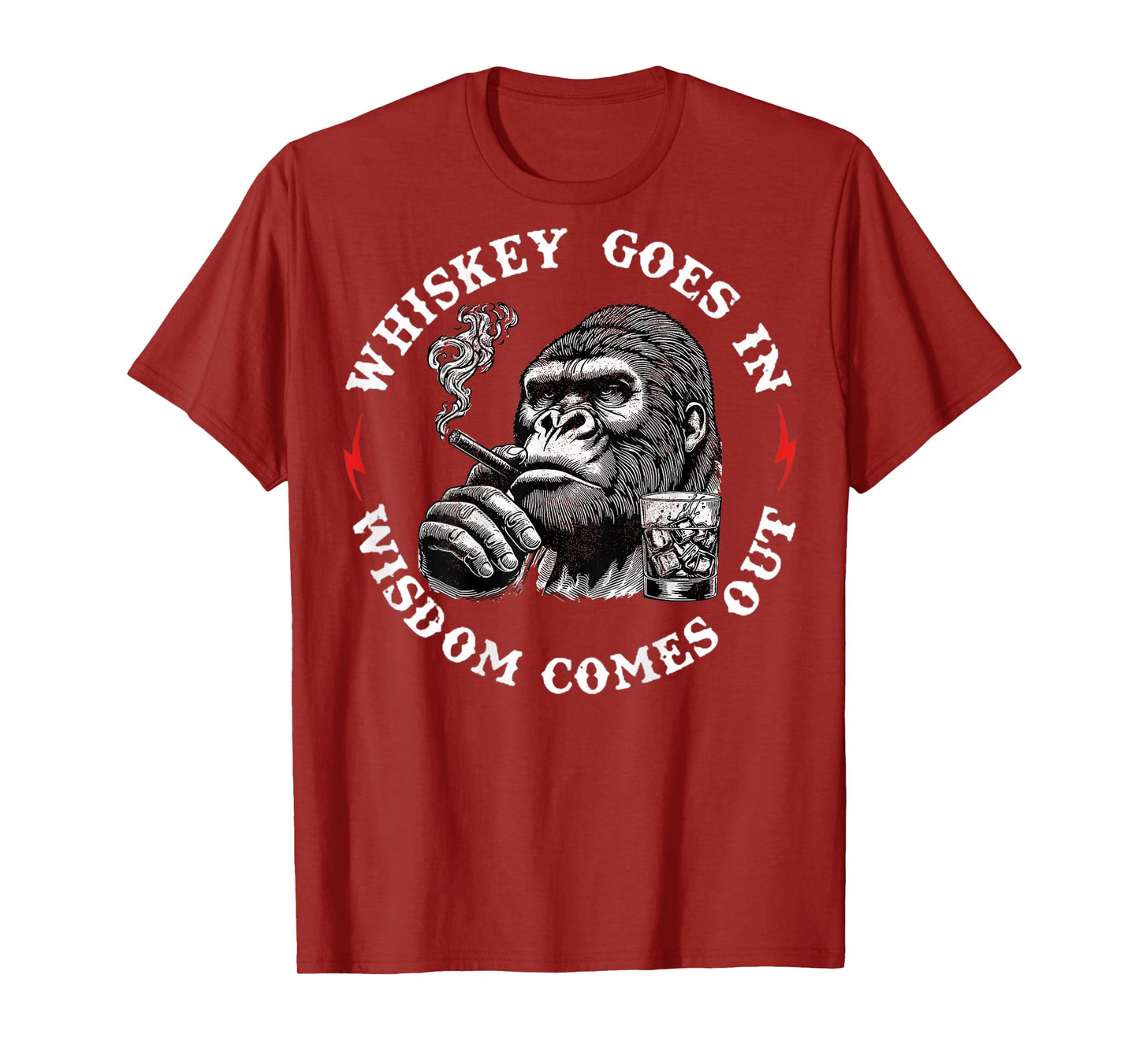 Whiskey Goes in Wisdom Comes Out Funny Monkey (On Back) T-Shirt