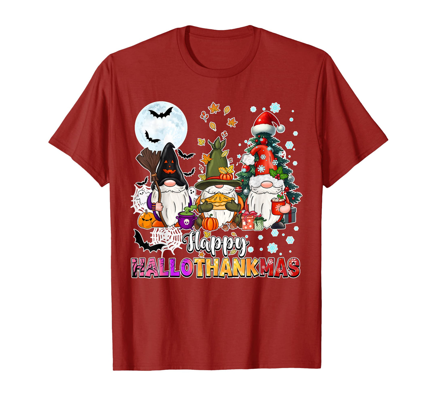 Happy Hallothanksmas Gnomes Lover Funny Halloween Xmas Thank T-Shirt