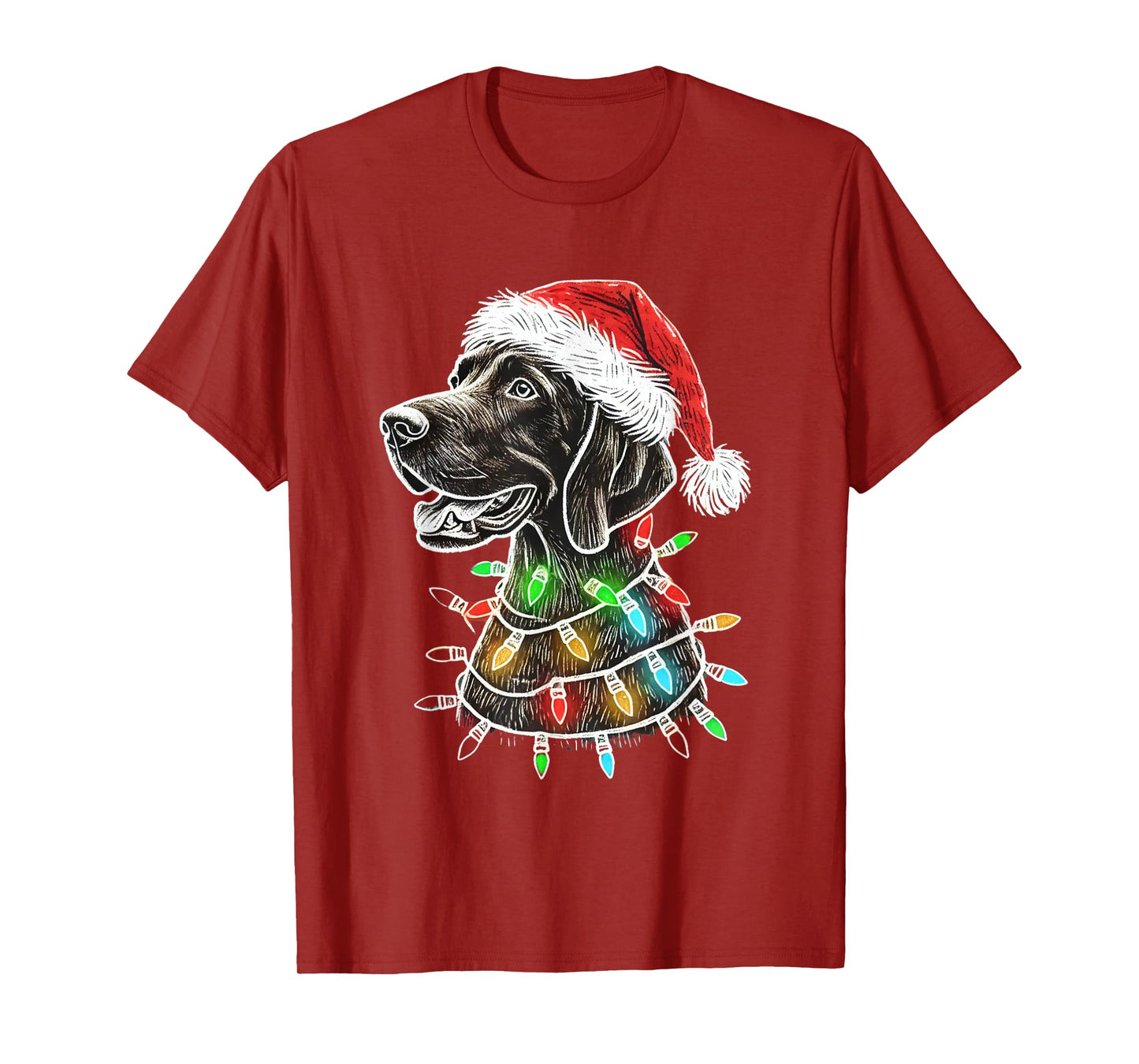 Santa Hat German Shorthaired Christmas Lights Dog's Mom Dad T-Shirt