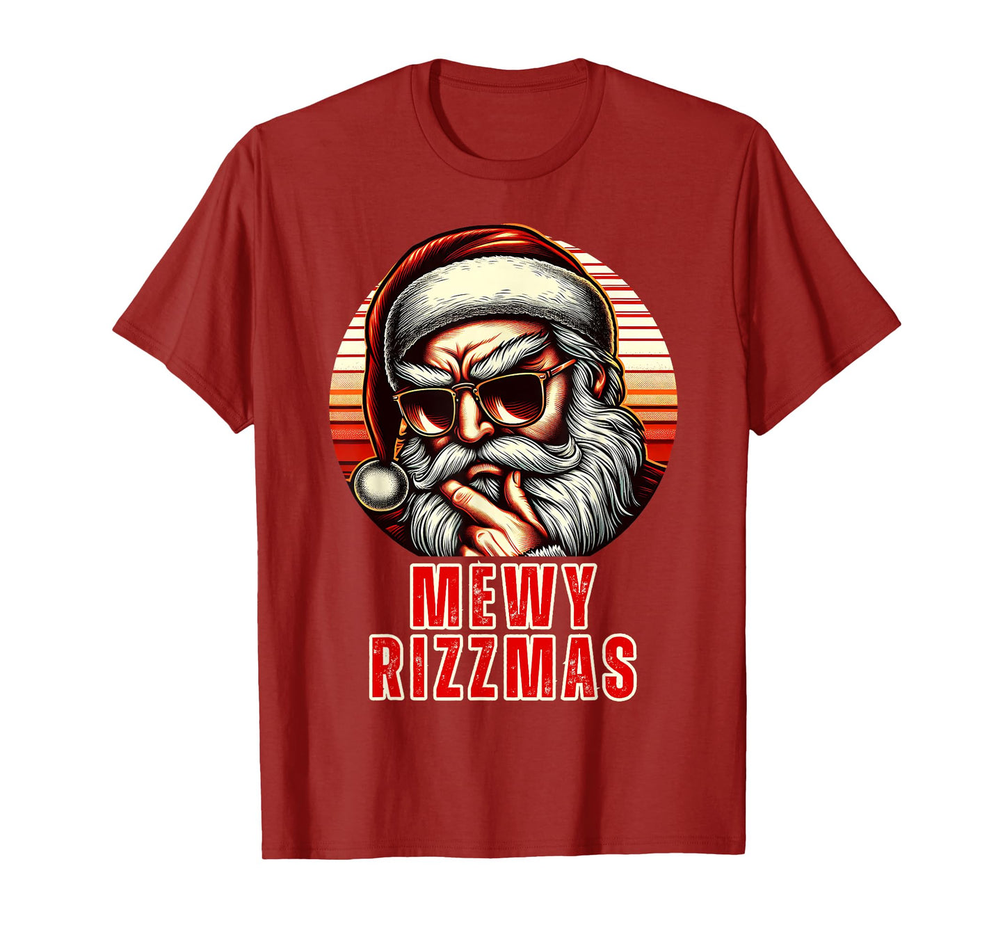 Mewy Rizzmas Funny Santa Mewing Joke Rizz Mens Christmas T-Shirt