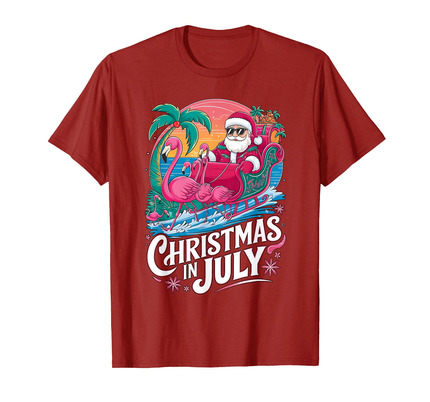 Christmas in July Santa Flamingo Float Summer Beach Vacation T-Shirt