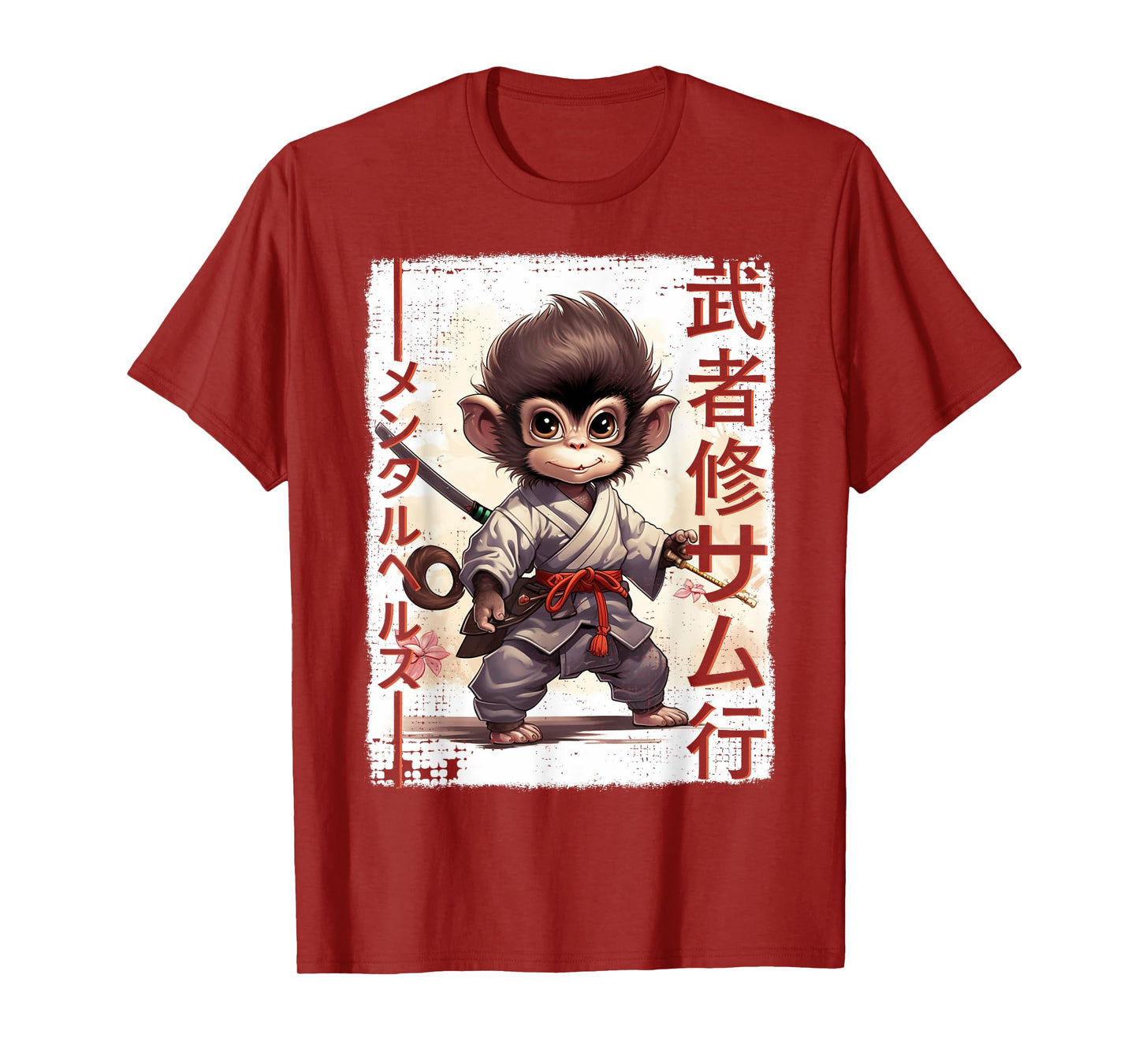Samurai Monkey Warrior Japanese Ninja Monkey Kawaii T-Shirt