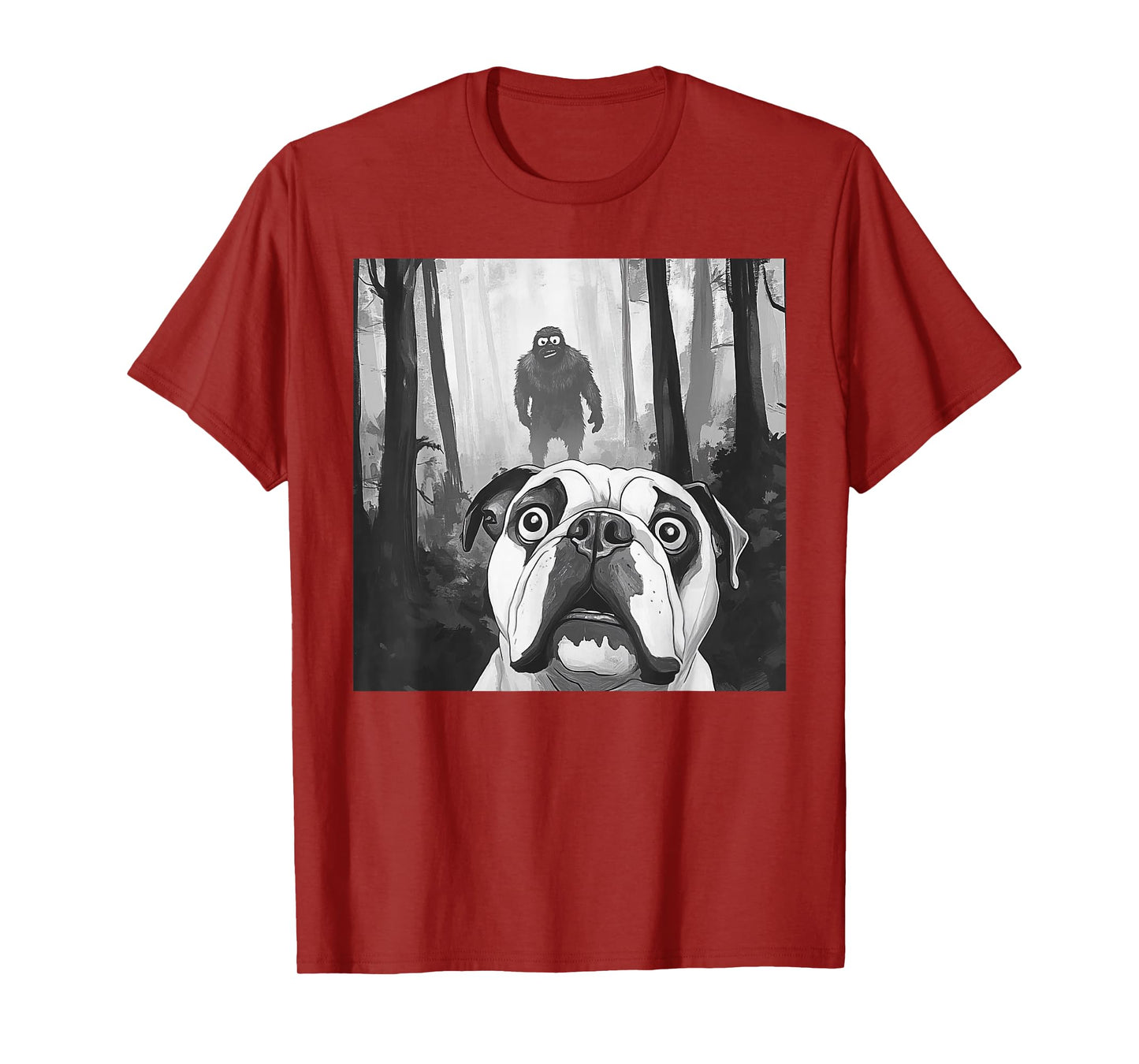 English Bulldog Selfie With Bigfoot Sasquatch Funny T-Shirt