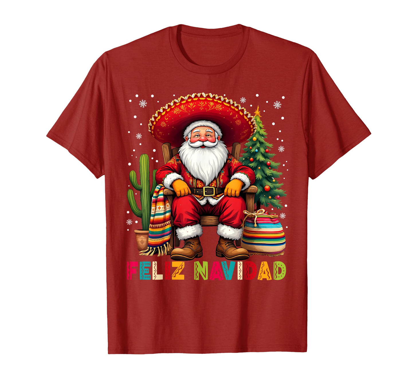 Feliz Navidad Xmas Santa Sombrero Mexican Men Women Kid T-Shirt