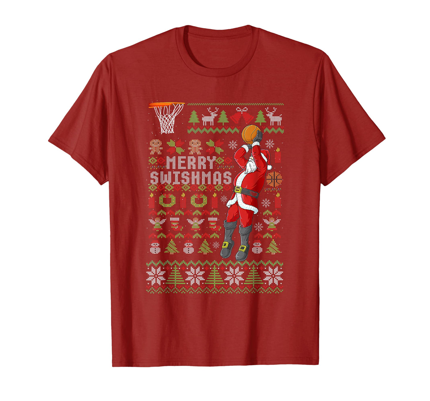 Merry Swishmas Ugly Christmas Sweater Basketball Xmas Pajama T-Shirt