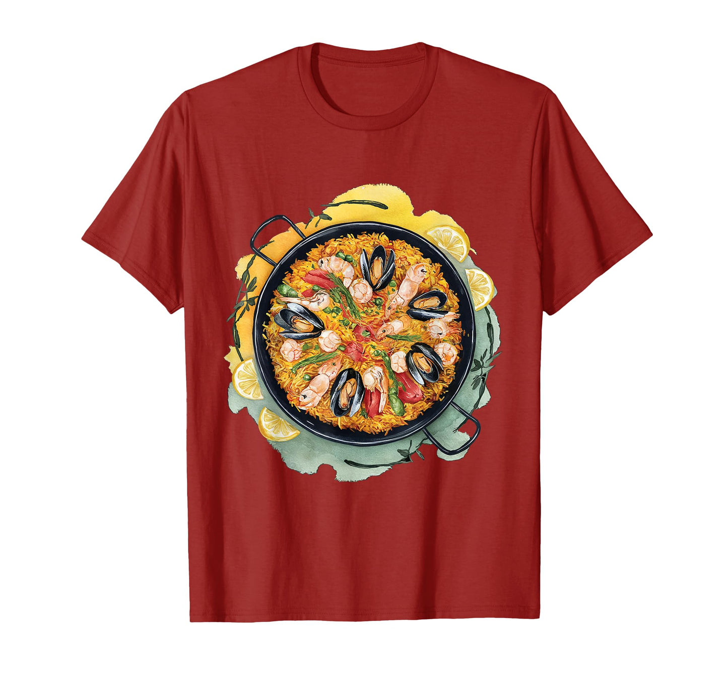 Watercolor Classic Paella saffron rice shrimp chicken pepper T-Shirt