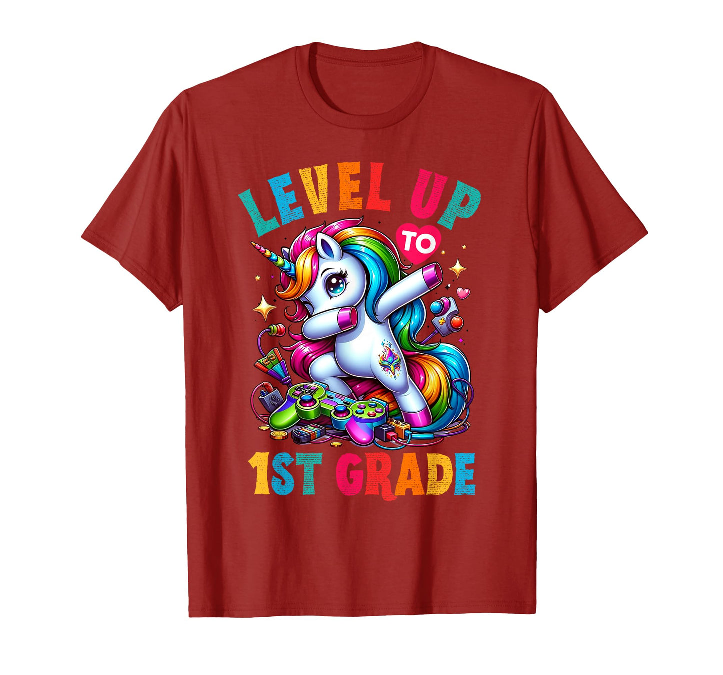 Unicorn video games back to School 1st grade Girls Level up T-Shirt