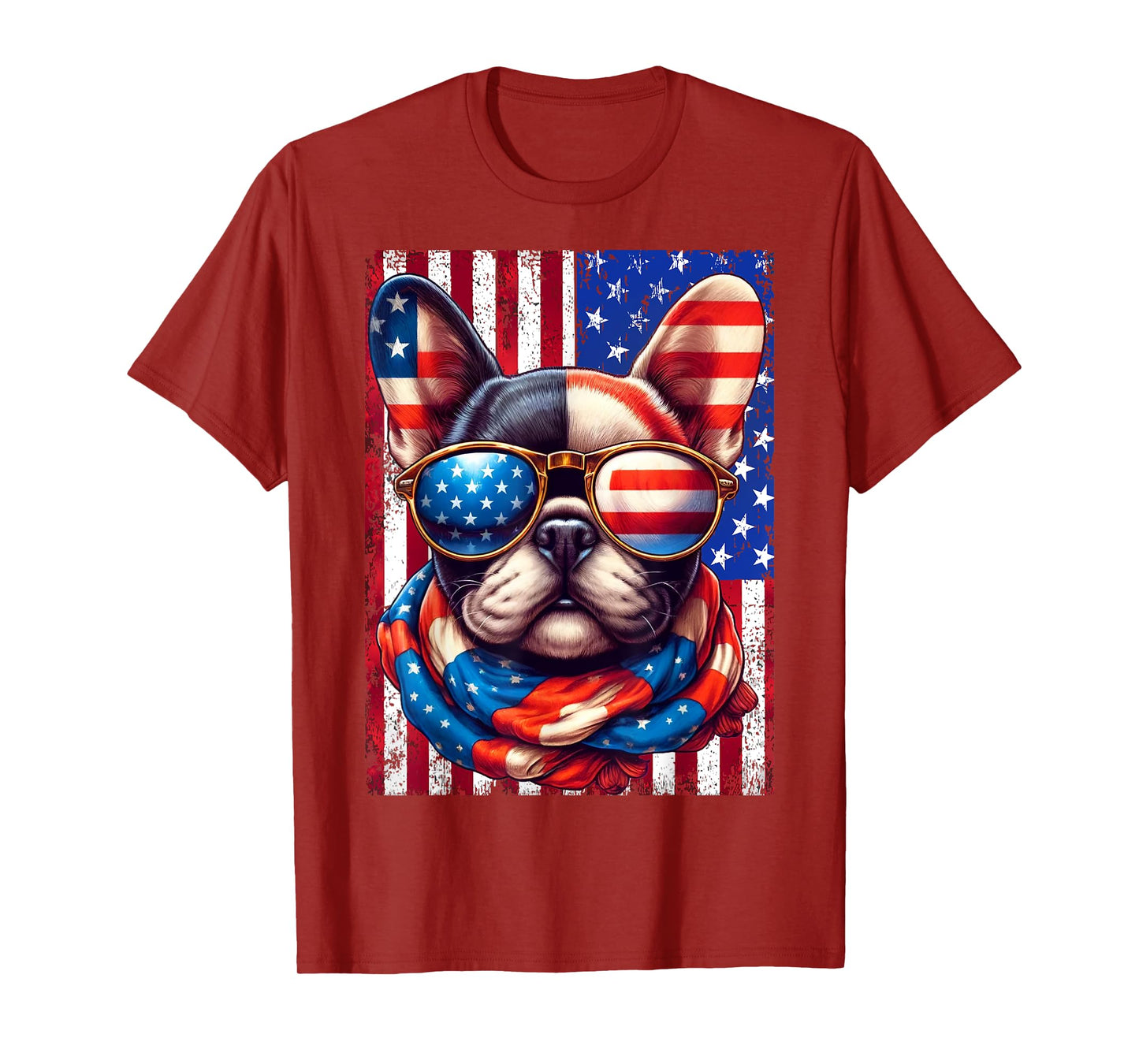 French Bulldog USA Flag Sunglasses 4th of July Patriotic Dog T-Shirt