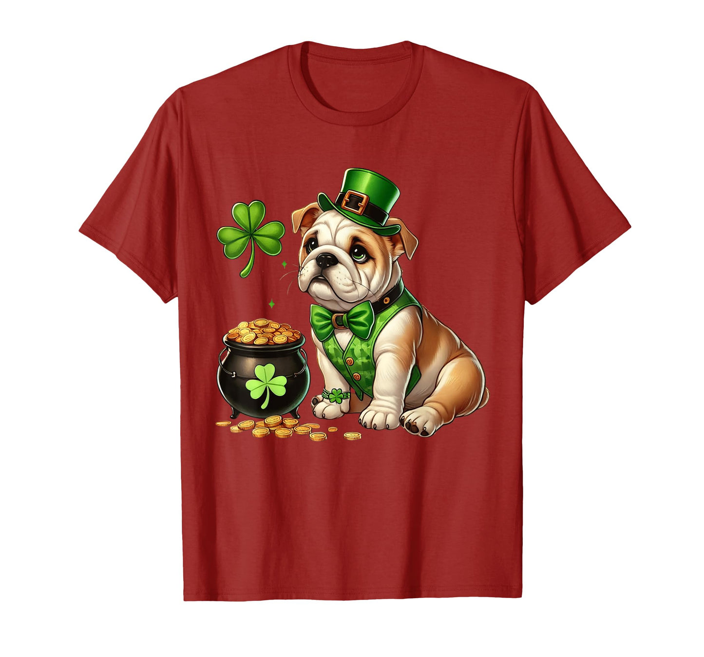 Bulldog Leprechaun St Patricks Day Shamrock Kids Cute Dog T-Shirt