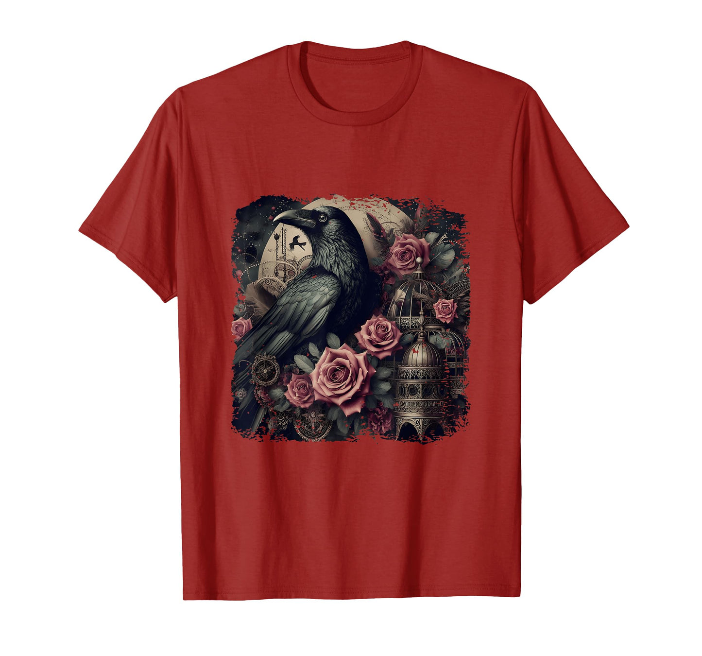 Gothic Raven Rose Enchanted Vintage Floral Crow Halloween T-Shirt