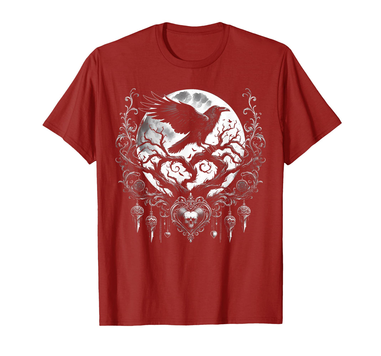 Women Mystical Raven Tree Love Gothic Dark Fantasy Crow Moon T-Shirt