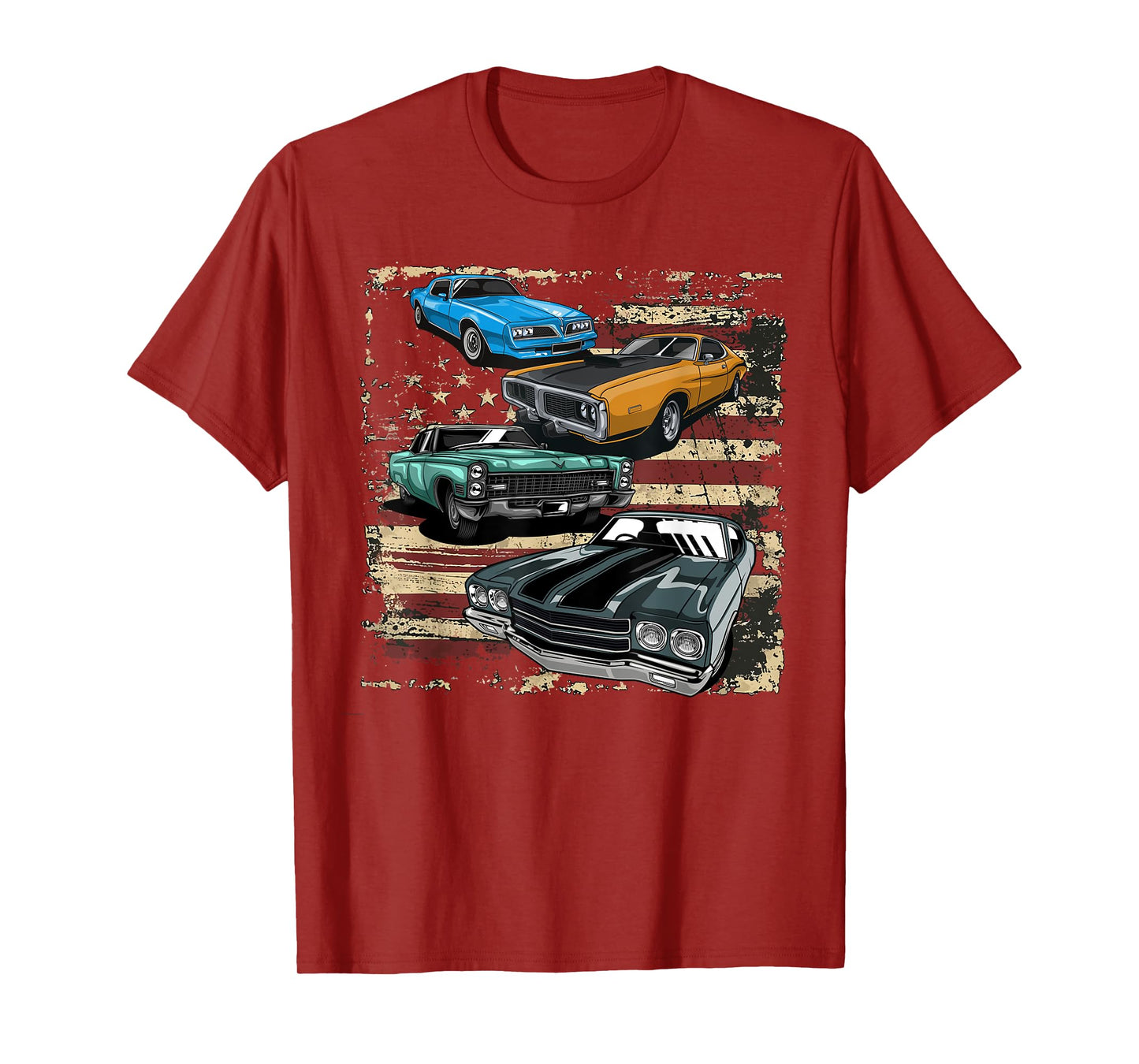 Classic Car American Muscle Cars USA Flag Vintage July 4th T-Shirt