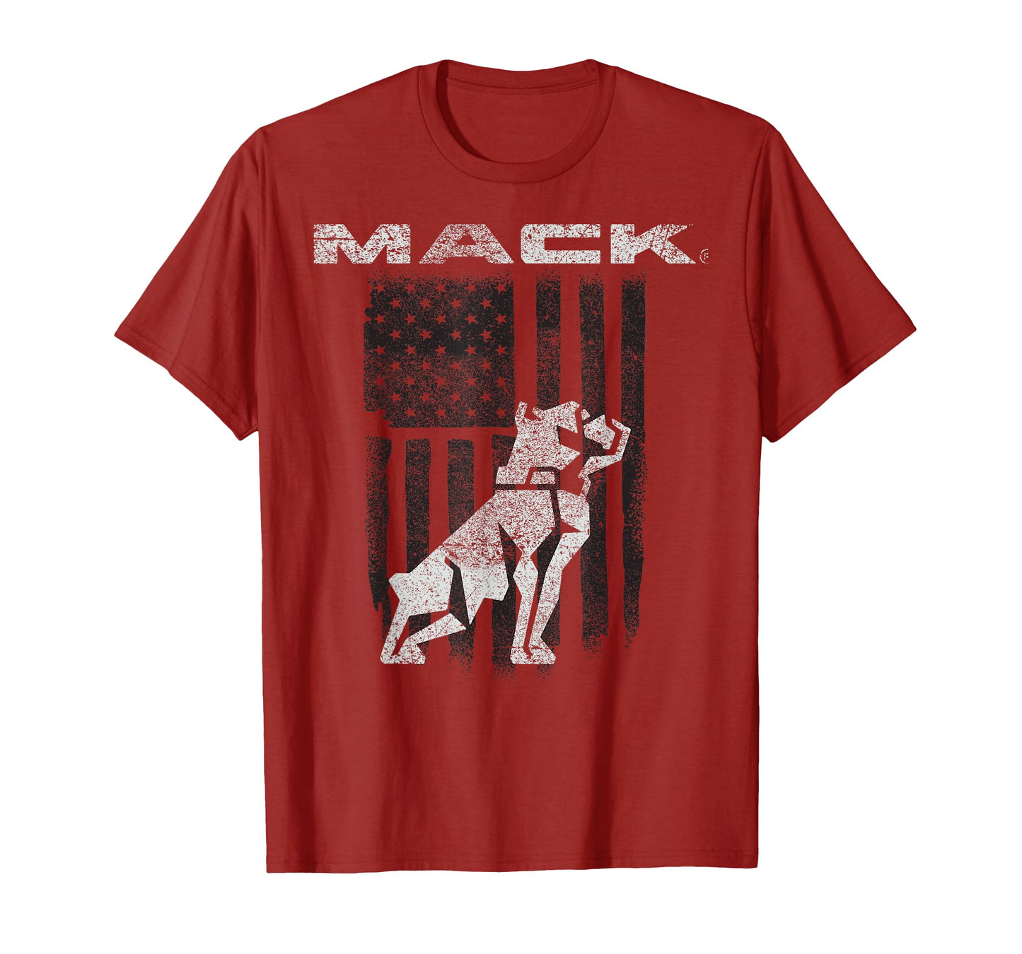 Mack Trucks Mack The Bulldog Logo with American Flag Trucker T-Shirt