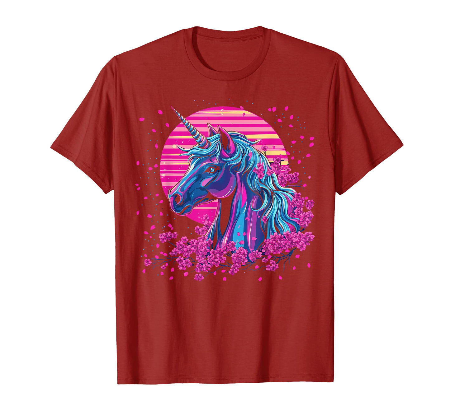 Vaporwave Unicorn Cherry Blossoms Retro Synthwave Aesthetic T-Shirt