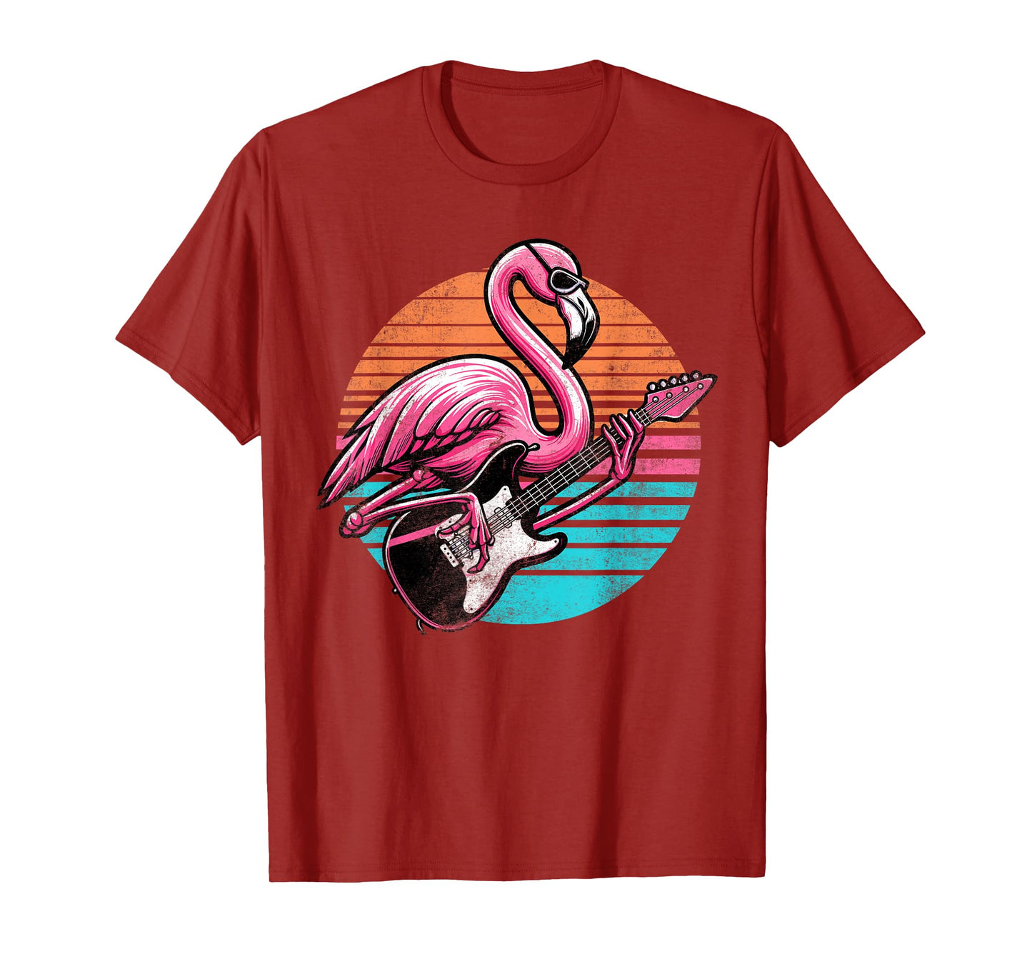 Vintage Style Flamingo Playing Guitar Rock And Roll Retro T-Shirt