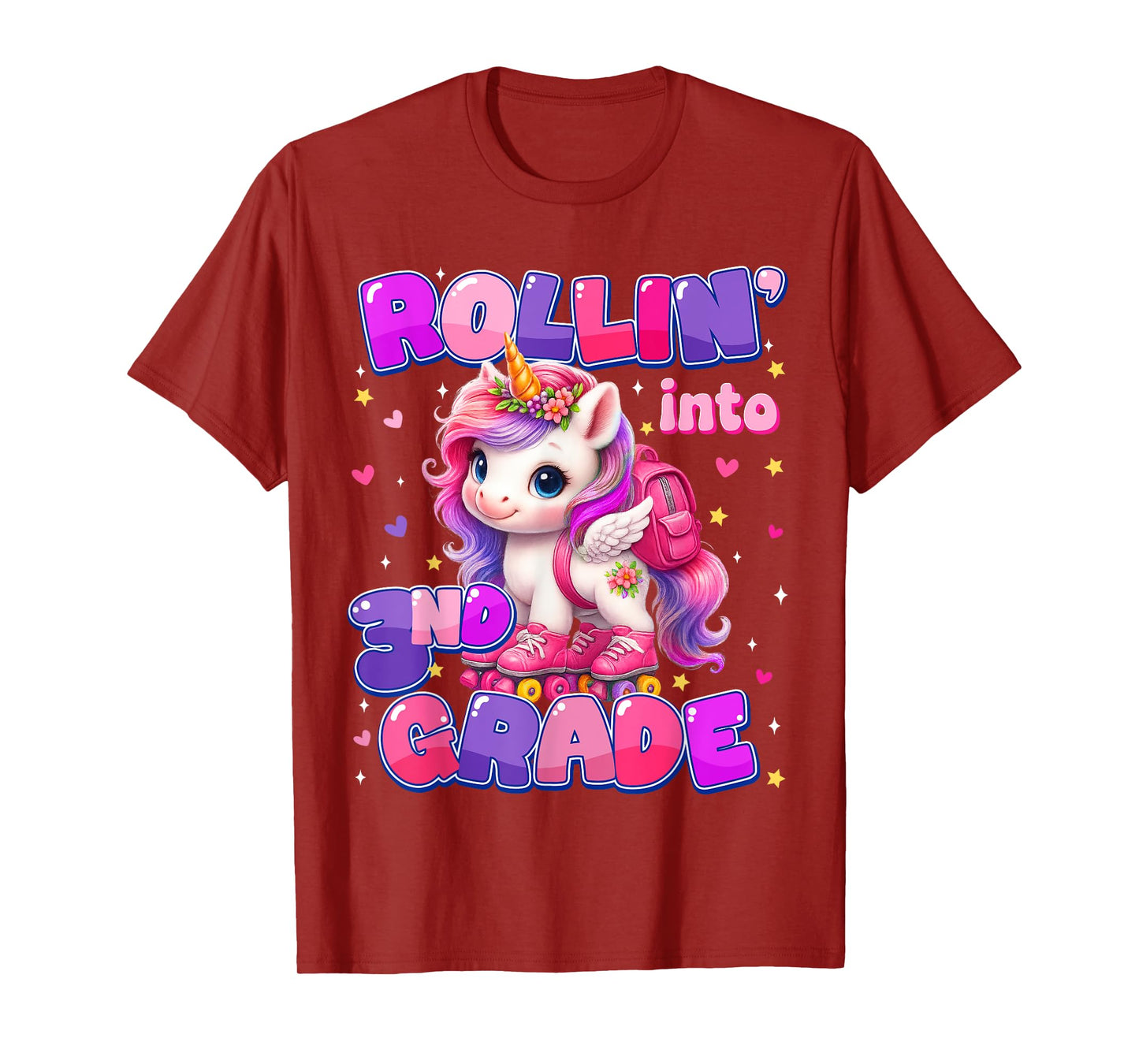 Rolling Into 3rd Grade Unicorn First Day Of School Girls T-Shirt