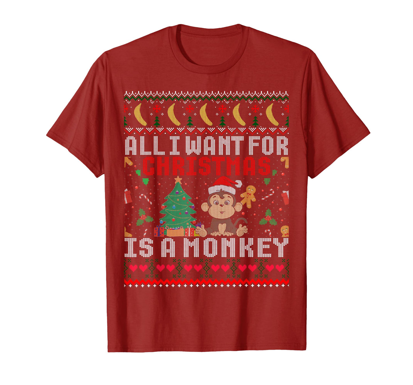 I Want For Christmas Is A Monkey Boy Girl Gift Ugly Sweater T-Shirt