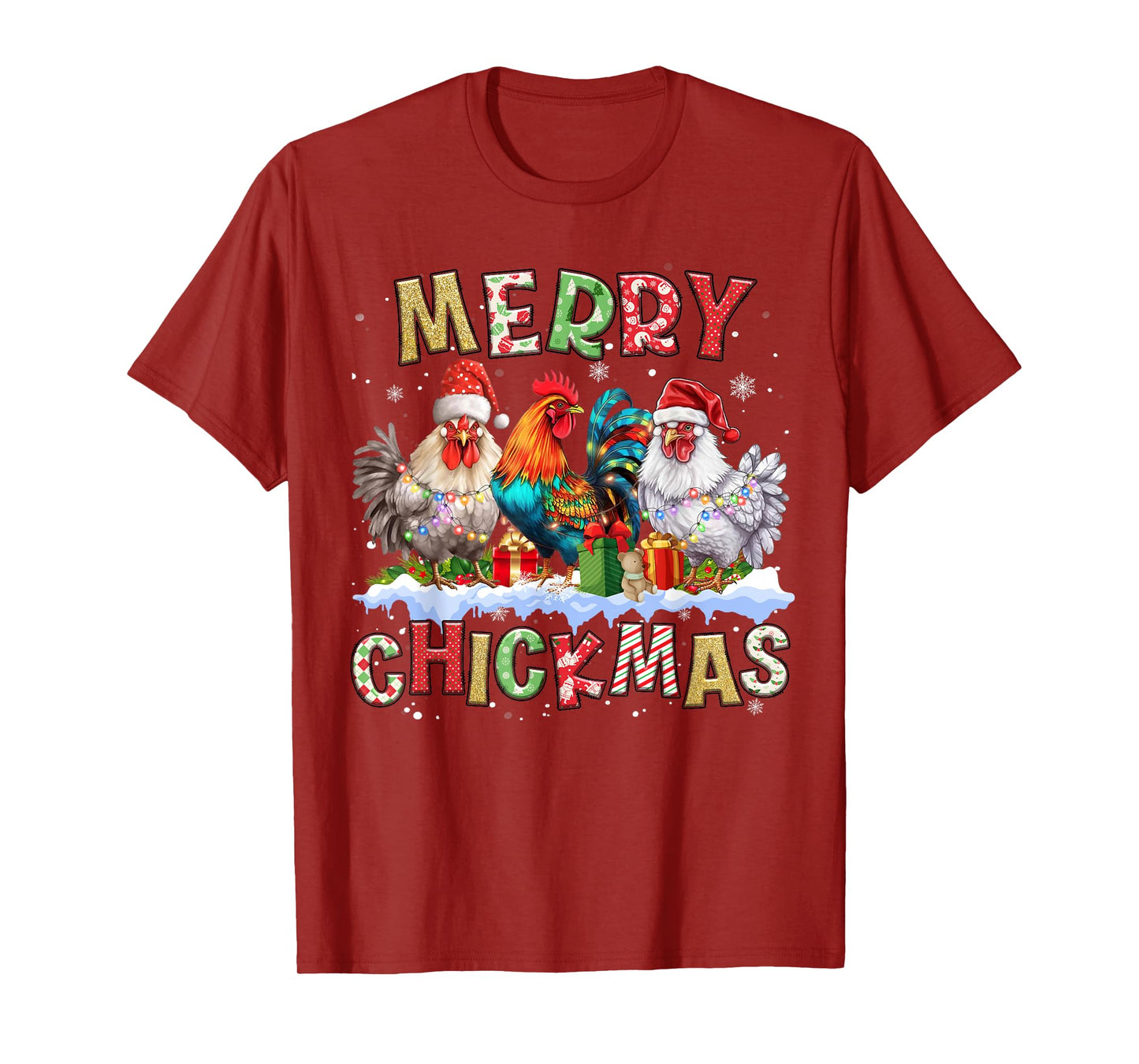 2025 Christmas Chicken Funny Christmas Lights Kids Women Men T-Shirt