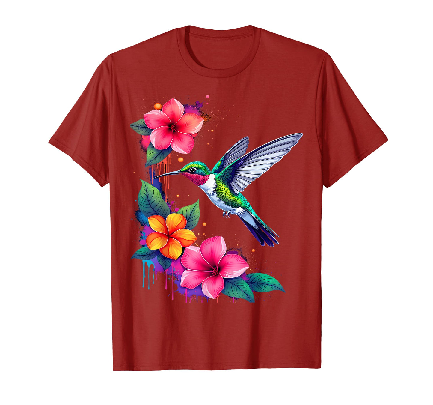 Tropical Hummingbird Floral Art T-Shirt
